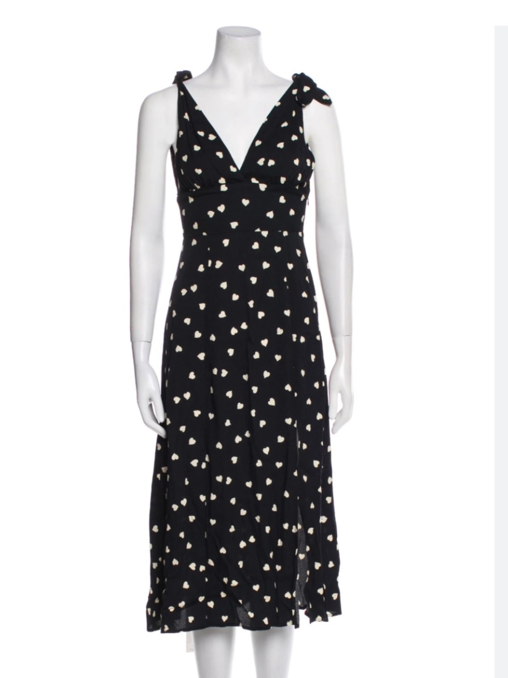 Black Heart-Print V-Neck Tie-Shoulder Dress